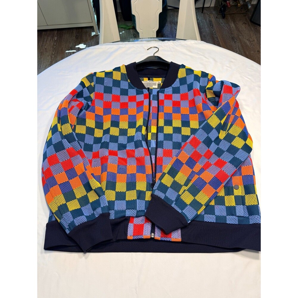 Tory Sport Checkered Mesh Bomber Jacket